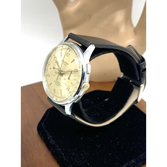 Wakmann Men's Watch Vintage Swiss Manual Wind Chronograph Silver Dial 38mm - Picture 2 of 13